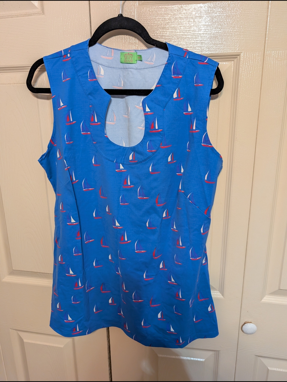 Katherine Way Sleeveless Royal Blue With Sailboats Blouse